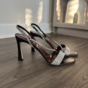 Staud Nadja Rhinestone Shimmer Straps Black Sandals 41 Leather Sculpted Heel